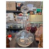 Clear Glass Decanter with Etched Floral Design