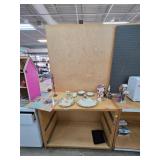 Wood Cabinet With Plates and Figurines Display