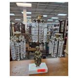 Brass and Crystal Girandole Candelabra With Marble