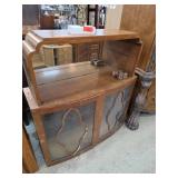 Wooden Display Cabinet with Curved Glass Doors