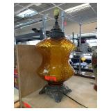 Amber Glass Table Lamp with Ornate Metal Base