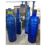 Blue Embossed Glass Bottles with Corks