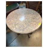 Round Marble-Top Table with Carved Wooden Base