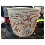 Embossed Ceramic Planter with Swan Motif