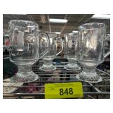 Four Etched Glass Mugs With Pedestal Base
