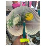 Decorative Folding Paper Fan with Bird and Sun Des