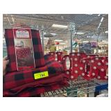 Holiday Decor Including Tablecloth and Lighted Sig