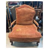 Upholstered Armchair with Carved Wood Frame