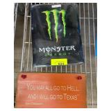 Monster Energy Sign and Davy Crockett Plaque