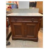 Marble-Top Wooden Side Cabinet With Drawer