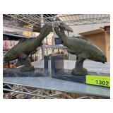 Cast Metal Fish Bookends on Stone Bases