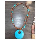 Turquoise and Wooden Beaded Necklace