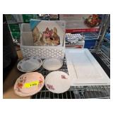 Saucers and White Serving Tray