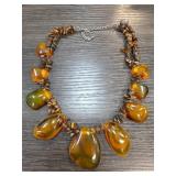 Amber-Colored Beaded Necklace with Chunky Accents