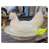 Opaque Glass Hen on Nest Dish