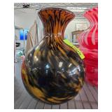 Blown Glass Vase With Amber and Black Design