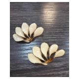 Signed TAT Cream and Gold-Tone Clip-On Earrings