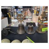 Three Brass Bells with Small Cannon