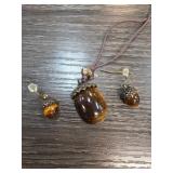 Brown Pendant and Earring Jewelry Set