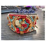 Beaded Metal Cuff Bracelet With Multicolor Stones