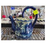 Blue and White Ironstone Teapot With Scenic Design
