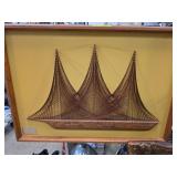 Framed String Art Ship on Yellow Backing