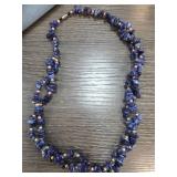 Blue Stone Chip Necklace with Gold-Tone Beads