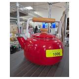Red Enamel Teapot with Wood Handle
