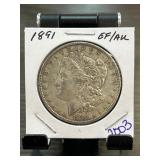 1891 Morgan Silver Dollar EF/AU Condition