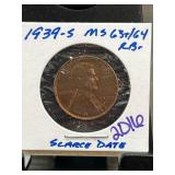 1939-S Lincoln Cent MS63/64 RB