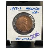 1953-S Lincoln Wheat Cent, MS64/65 RB