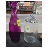 Purple Glass Bottle and Arthur Court Canister