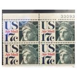 1971 US Air Mail 17c Plate Block Stamps