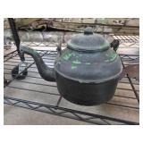 Black Metal Teapot With Green Accents