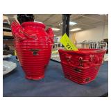 Two Red Ceramic Decorative Vessels