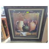 Framed Still Life Print With Pottery and Grapes