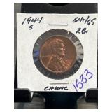 1944-S Lincoln Wheat Cent Graded 64/65 RB