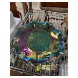 Iridescent Glass Bowl with Ruffled Edge
