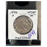 1936-S Buffalo Nickel VF/EF