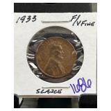 1933 Lincoln Wheat Cent in F/VF Condition