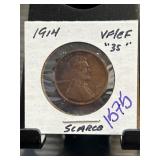 1914 Lincoln Wheat Penny, VF/EF Grade