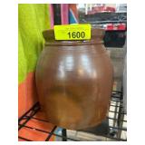 Brown Stoneware Jar with Wooden Lid