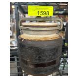 Stoneware Jar With Metal Handle and Lid