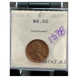 1909-P Lincoln Wheat Penny in AU-55 Condition
