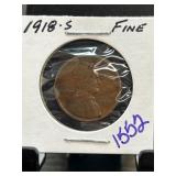 1918-S Lincoln Wheat Cent in Fine Condition