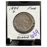 1934-D Buffalo Nickel in Fine Condition