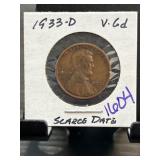 1933-D Lincoln Wheat Cent in Holder