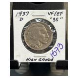 1937-D Buffalo Nickel in VF/EF Condition