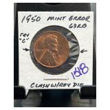 1950 Lincoln Cent Mint Error 63RB