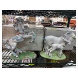 Porcelain Unicorn Figurine Pair with Floral Detail